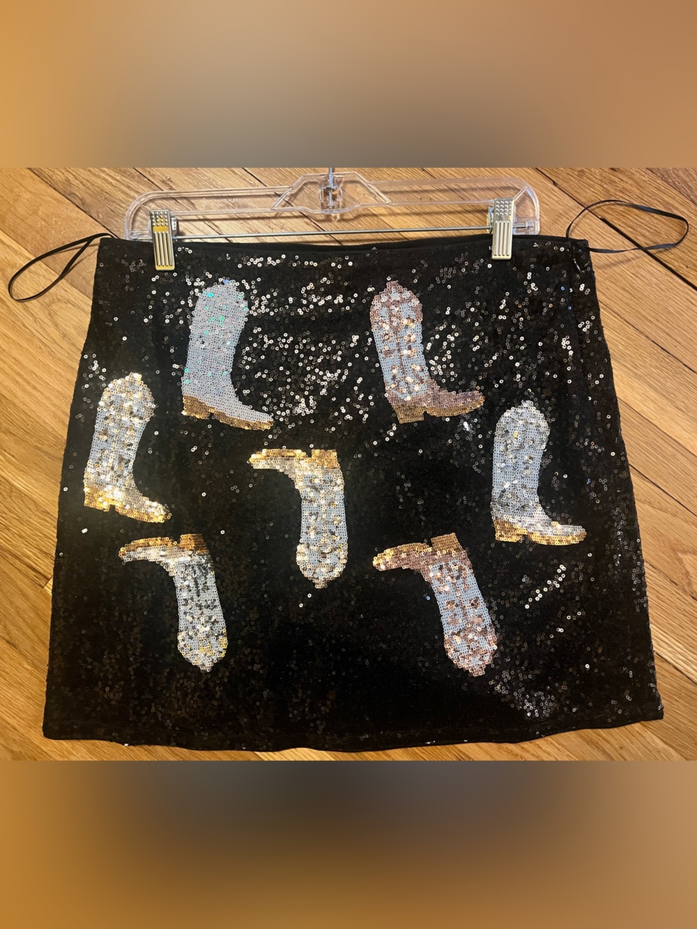 Sequin Cowboy Boot Mini Skirt - Black with Metallic Embellishments